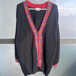 Women's Black and Red floral knit cardigan sweater